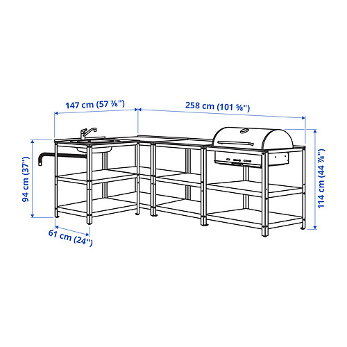 Measurement Illustration - GRILLSKÄR kitchen sink unit/charcoal barbacue, outdoor