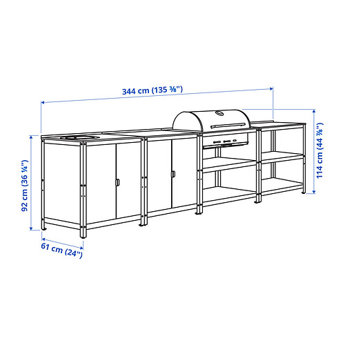 Measurement Illustration - GRILLSKÄR kitchen sink unit/charcoal barbacue, outdoor