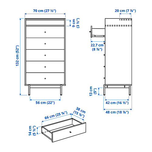 Measurement Illustration - RÅDMANSÖ 5-drawer chest