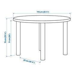 Ilustración de medidas - STOCKHOLM 2025 mesa de comedor redonda y 4 sillas