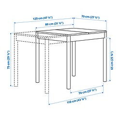 Ilustración de medidas - TONSTAD/VIHALS mesa extensible y 2 sillas