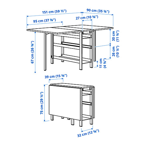 VIHALS, mesa de comedor con ala abatible y 4 sillas plegables. 8 de 8 abrir diálogo