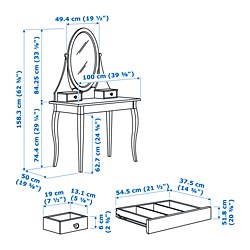 Measurement Illustration - HEMNES dressing table with mirror