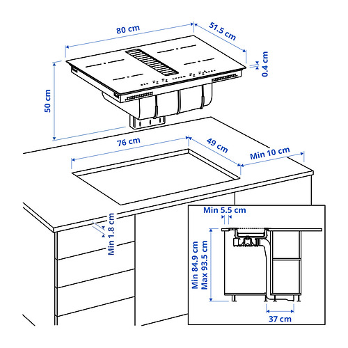 TÄCKNAN, Placa inducción con extractor integrado. 13 de 14 abrir diálogo