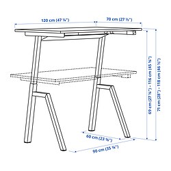 Measurement Illustration - TROTTEN desk sit/stand