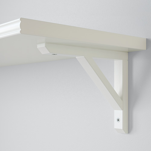 Estante de pared con borde liso y biselado, sostenido por un robusto soporte. Diseño de calidad realizado en aglomerado y madera maciza.