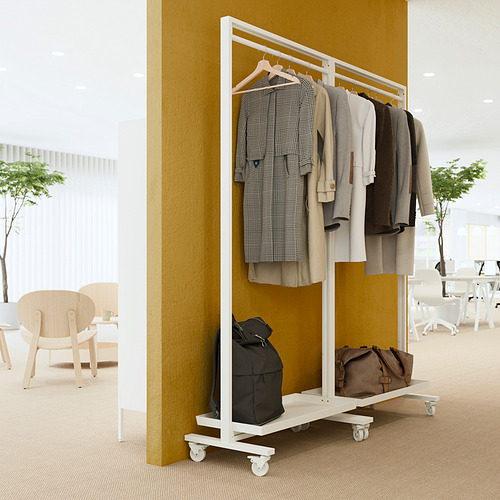 Estructura MITTZON: barra de colgar y estante, acero amarillo, abrigos y bolsos de almacenamiento.