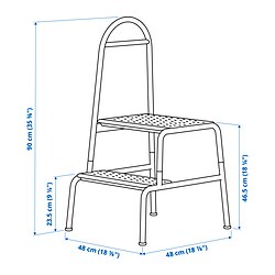 Ilustración de medidas - BÄSINGEN taburete con barandilla, 2 escalones