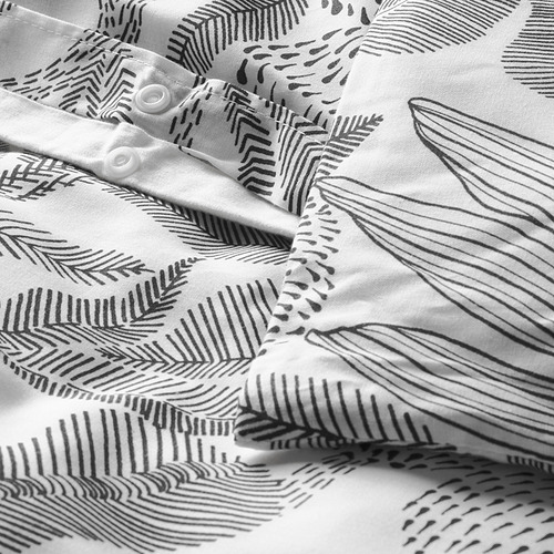 Funda nórdica floral geométrica, blanco y negro, mezcla de poliéster y viscosa