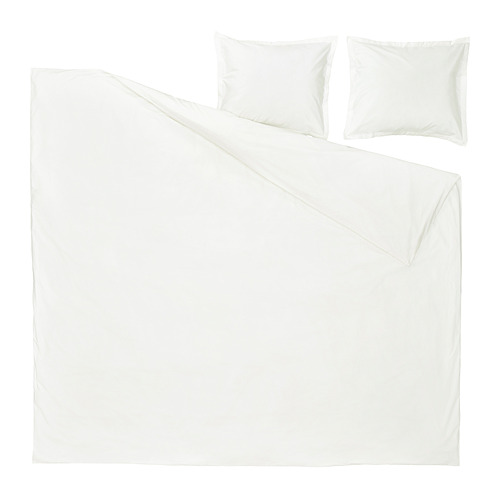 Conjunto de ropa de cama HAMPFLOCKEL blanco: edredón y fundas de almohada de percal de algodón fresco con cierre de sobre.