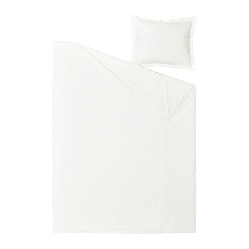 Un juego de funda nórdica de algodón HAMPFLOCKEL blanco con funda de almohada, con un diseño clásico y tejido de percal.