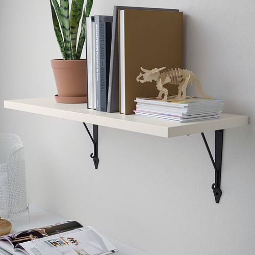 Estantería de pared con libros, una planta y una baratija decorativa. Perfecto para dormitorio o sala de estar.
