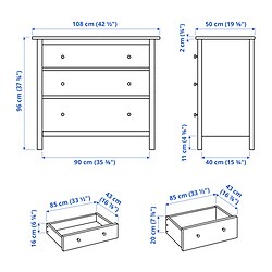 Ilustración de medidas - HEMNES Cómoda de 3 cajones