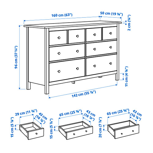 Ilustración con medidas del producto: HEMNES.
