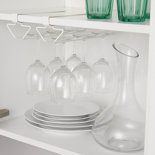 Soporte para copas de vino para almacenamiento en la cocina, se monta debajo de los estantes. Tiene capacidad para 3 vasos. Forma parte de la serie PÅLYCKE.