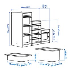 Ilustración de medidas - TROFAST combinación de almacenaje con cajas