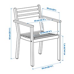 Ilustración de medidas - ASKHOLMEN silla con reposabrazos de exterior