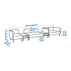 Ilustración de medidas - LILLEHEM sofá modular de 5 plazas con mesa auxilar