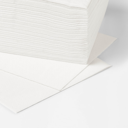 Una pila de servilletas blancas impolutas cuidadosamente dispuestas, mostrando su textura suave y calidad. Ideal para cualquier mesa.