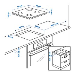 Ilustración de medidas - VILSTA placa de inducción