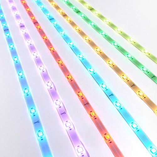 Las coloridas tiras de LED emiten luces vibrantes, mostrando un diseño flexible y de alta calidad, ideal para diversas aplicaciones de decoración.