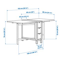 Ilustración de medidas - NORDEN/LISABO mesa de alas abatibles y 4 sillas