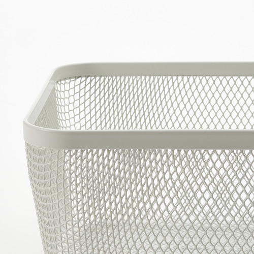 Cesta de almacenamiento de malla blanca con patrón de diamante, bordes resistentes, es independiente. Ideal para la organización de la cocina.