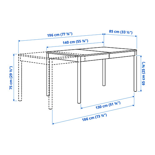 Measurement Illustration - TONSTAD extendable table