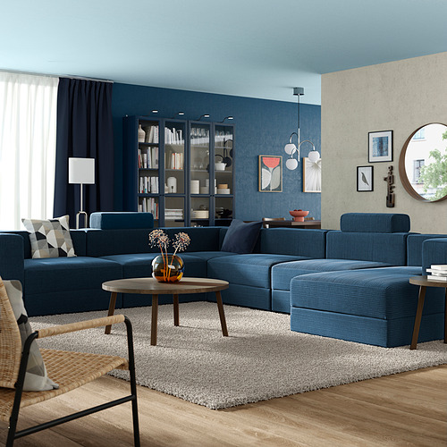 JÄTTEBO, 7 seat U-shaped sofa with right chaiselongue and headrests. 2 of 12 open dialog