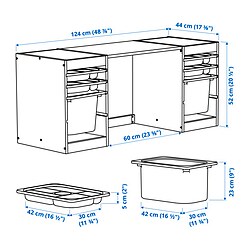 Ilustración de medidas - TROFAST escritorio con cajas y bandejas