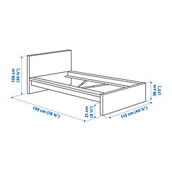 Measurement Illustration - MALM bed frame with mattress