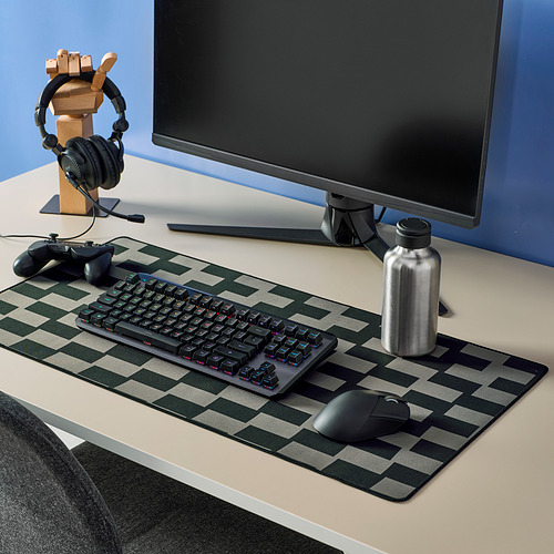Alfombrilla de ratón BLÅSKATA a cuadros negros y grises, ancha, ajuste para teclado y ratón, base de goma, elegante configuración de jugador.