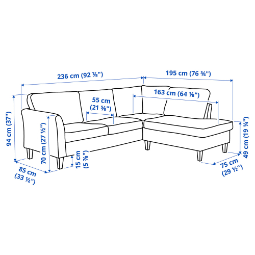 EKHOLMA, corner sofa, 4-seat with open end. 2 of 2 open dialog