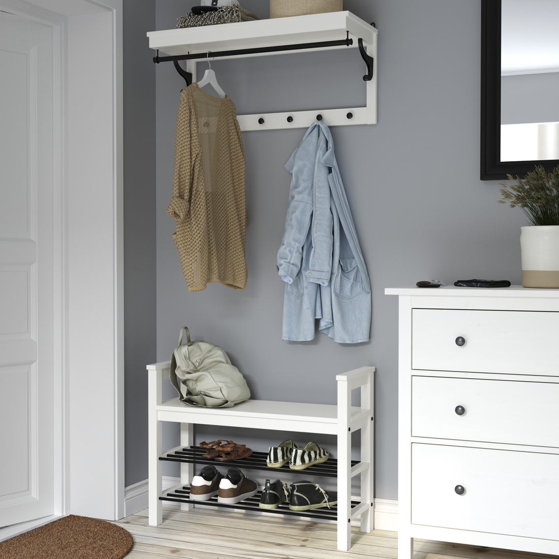 HEMNES, perchero/estante. 2 de 5 abrir diálogo