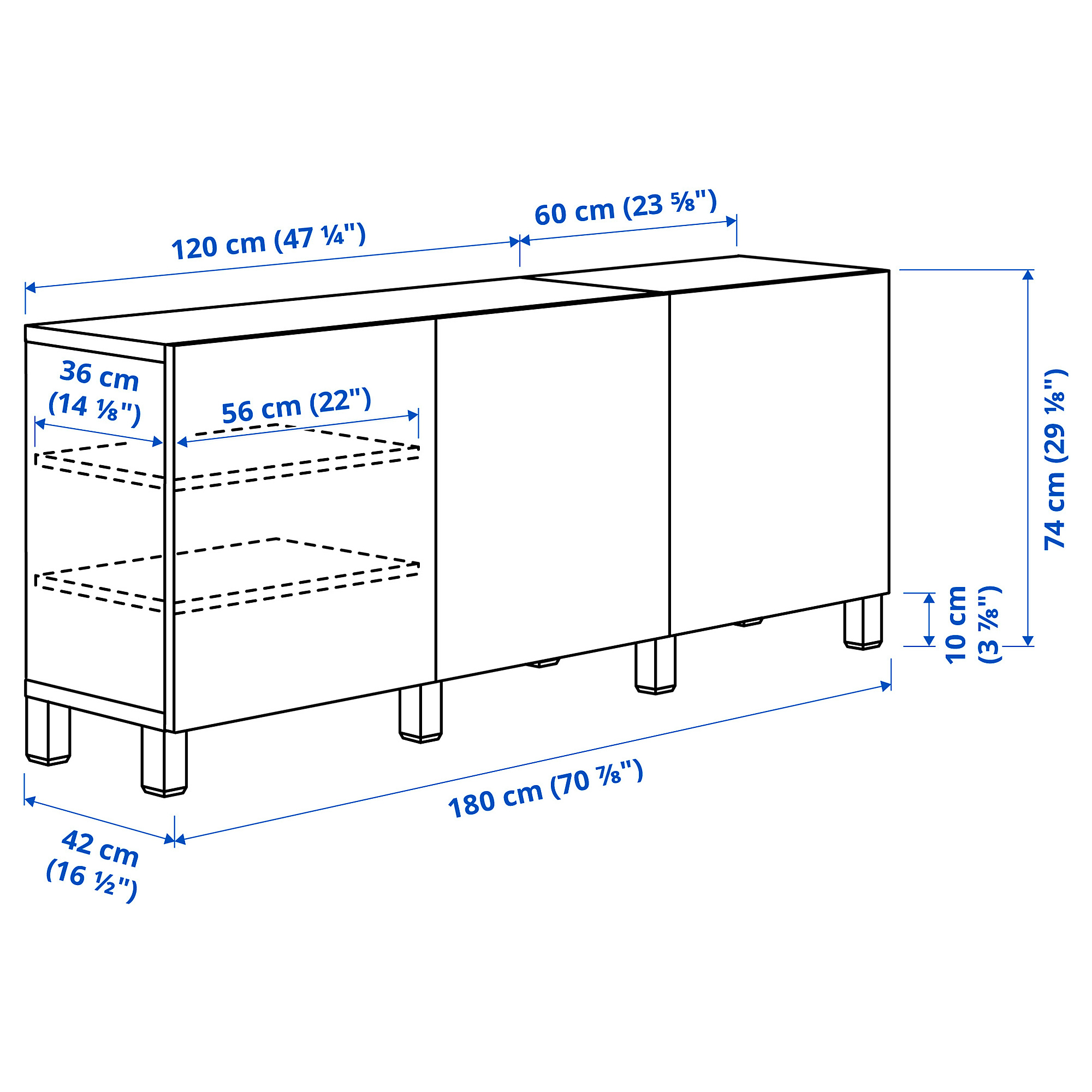 Measurement Illustration - BESTÅ storage combination with doors