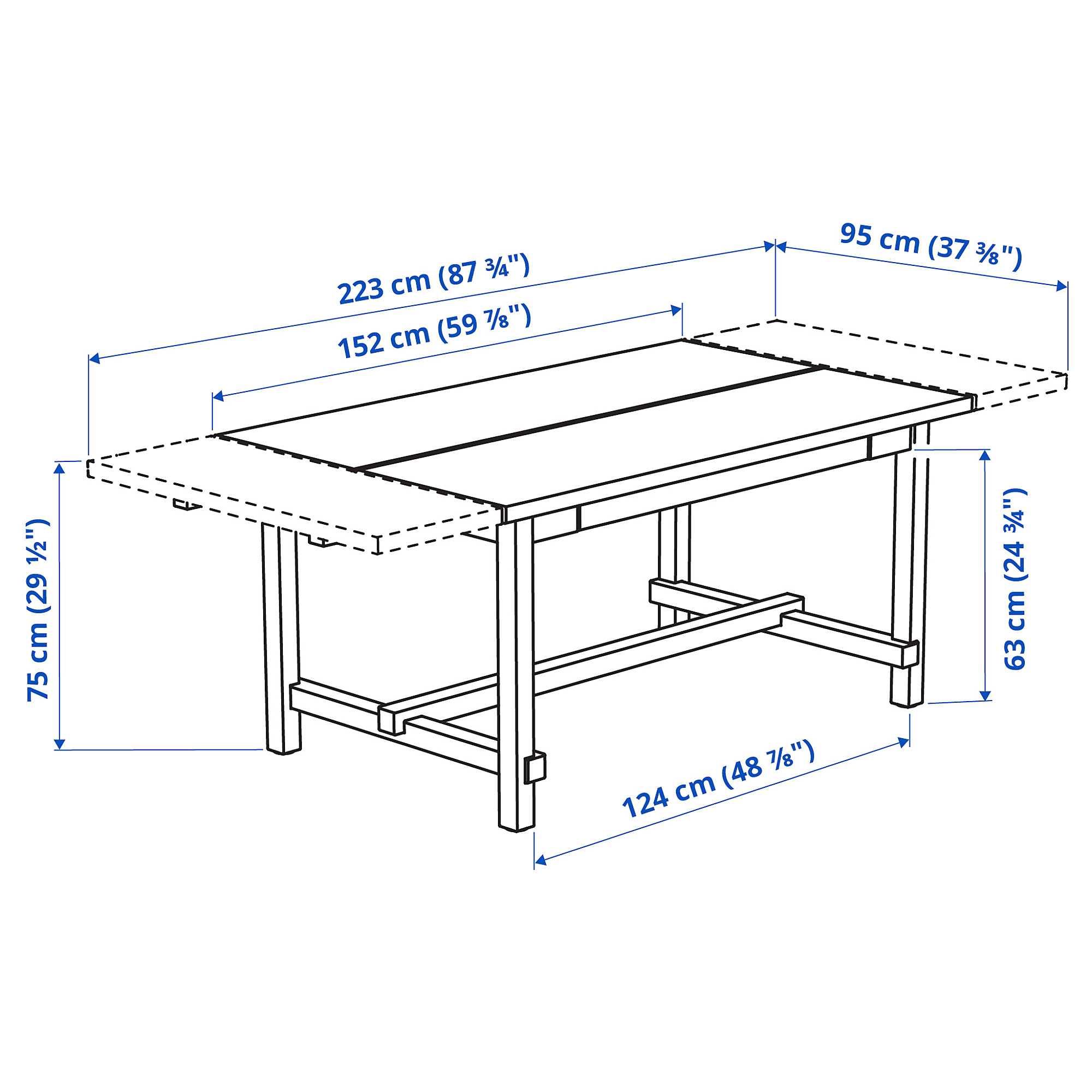 Ilustración de medidas - NORDVIKEN mesa de comedor extensible