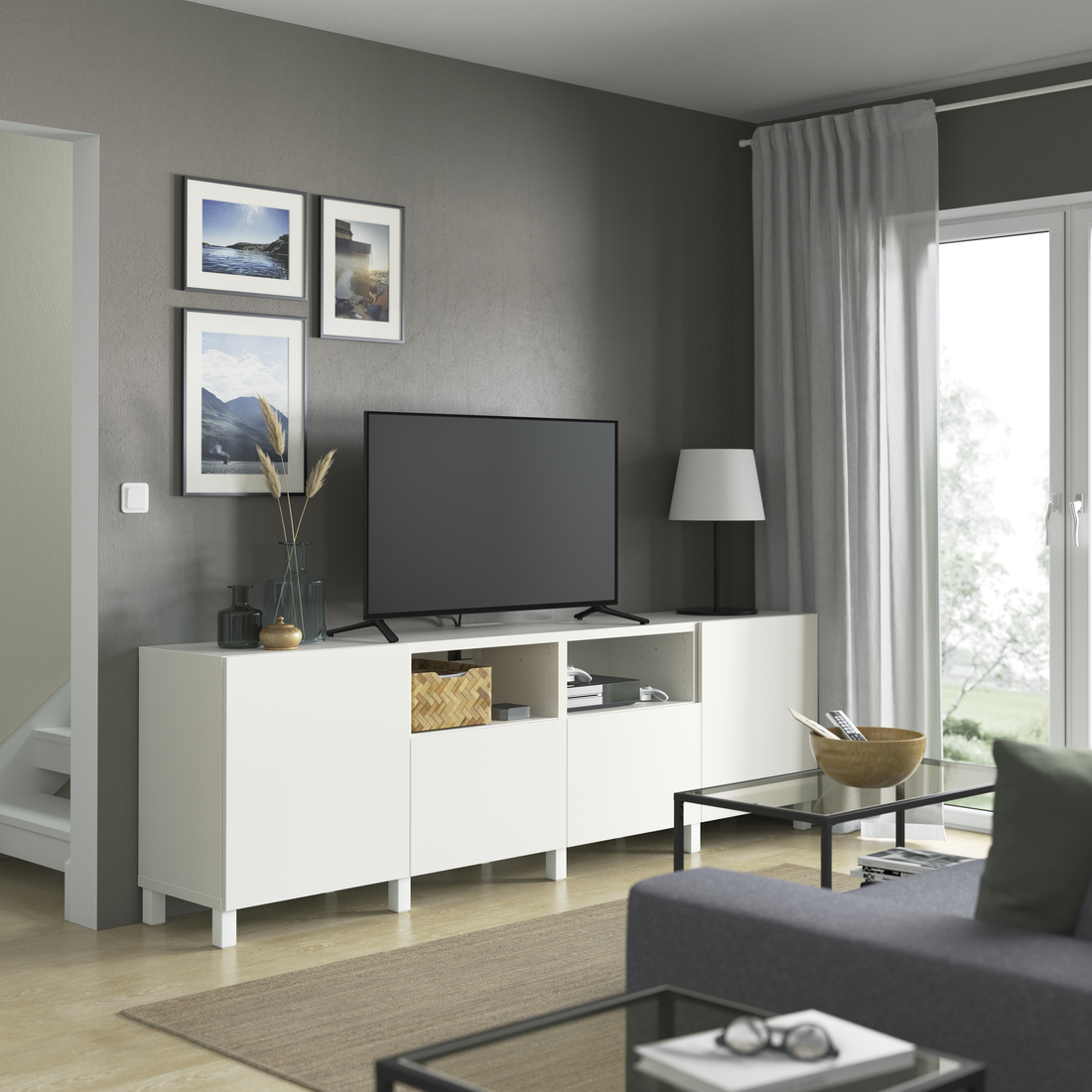 BESTÅ, mueble TV con riel para cajón con apertura a presión. 3 de 7 abrir diálogo