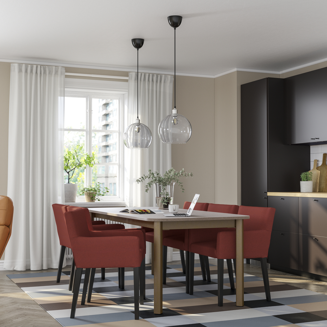 STRANDTORP / MÅRENÄS, mesa de comedor extensible y 6 sillones. 2 de 9 abrir diálogo