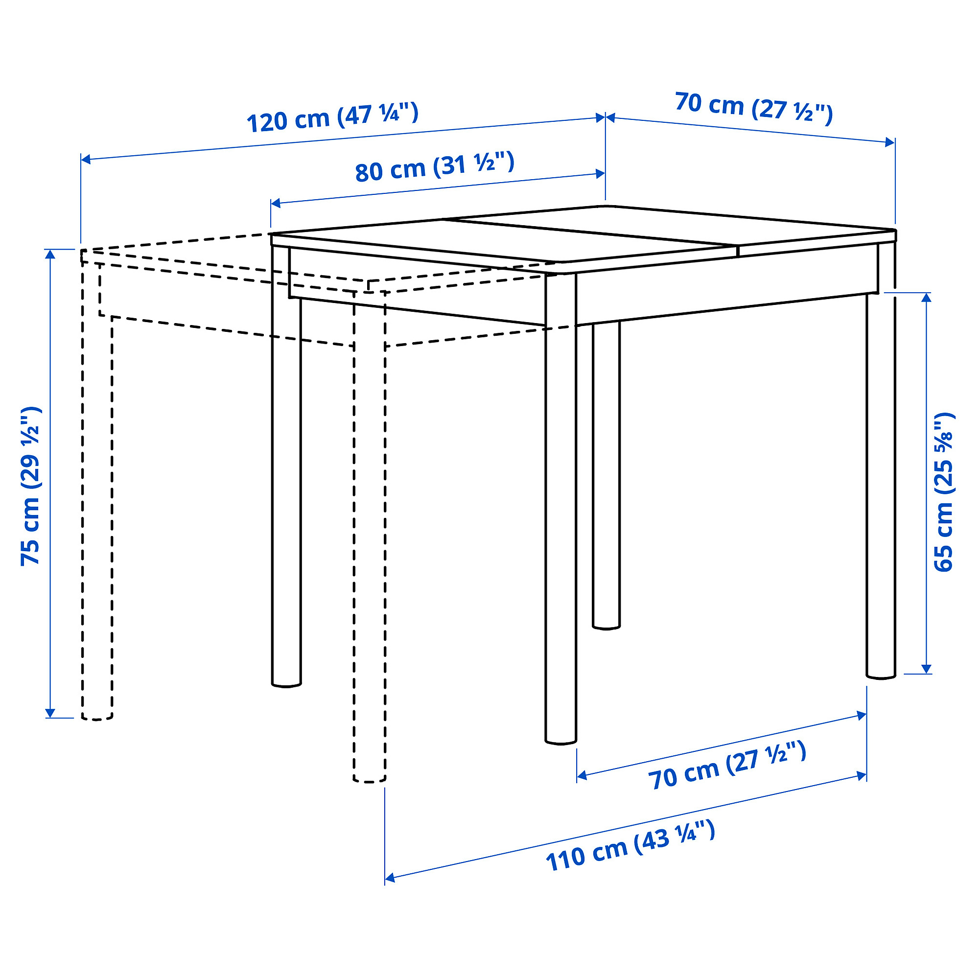 Ilustración de medidas - TONSTAD mesa de comedor extensible