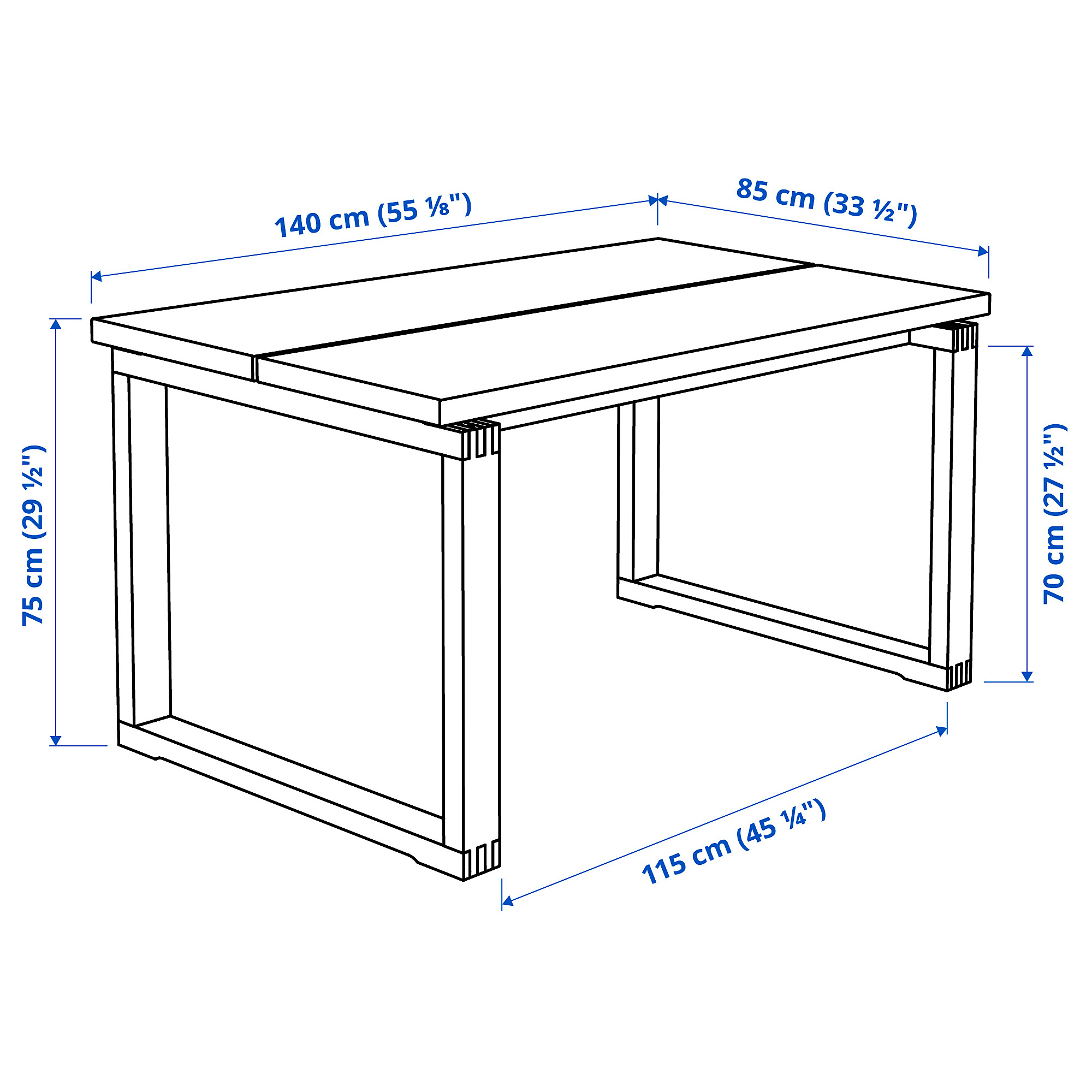 Ilustración de medidas - MÖRBYLÅNGA/LILLÅNÄS mesa de comedor y 4 sillas