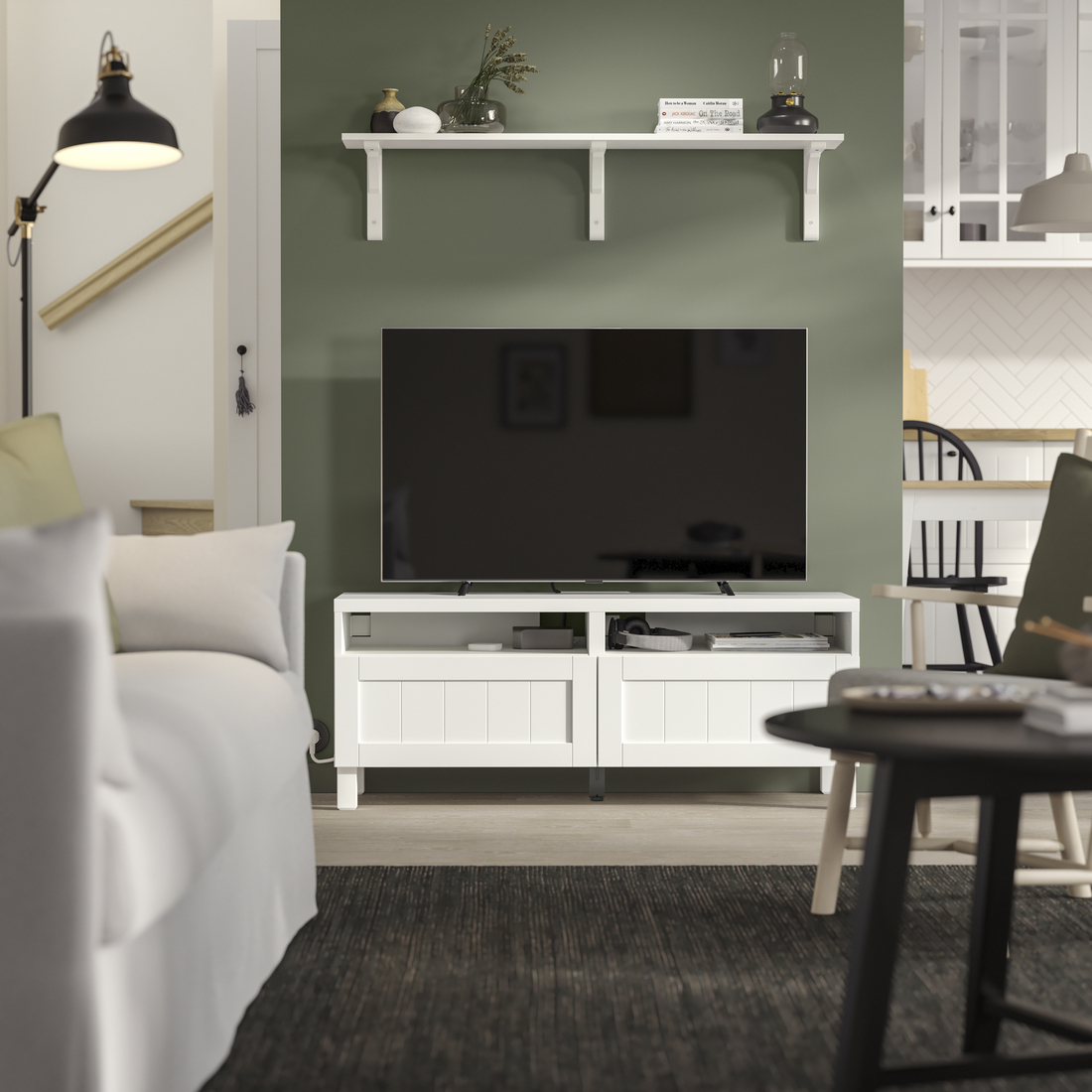 BESTÅ, TV bench with drawer runner, push-open. 2 of 6 open dialog