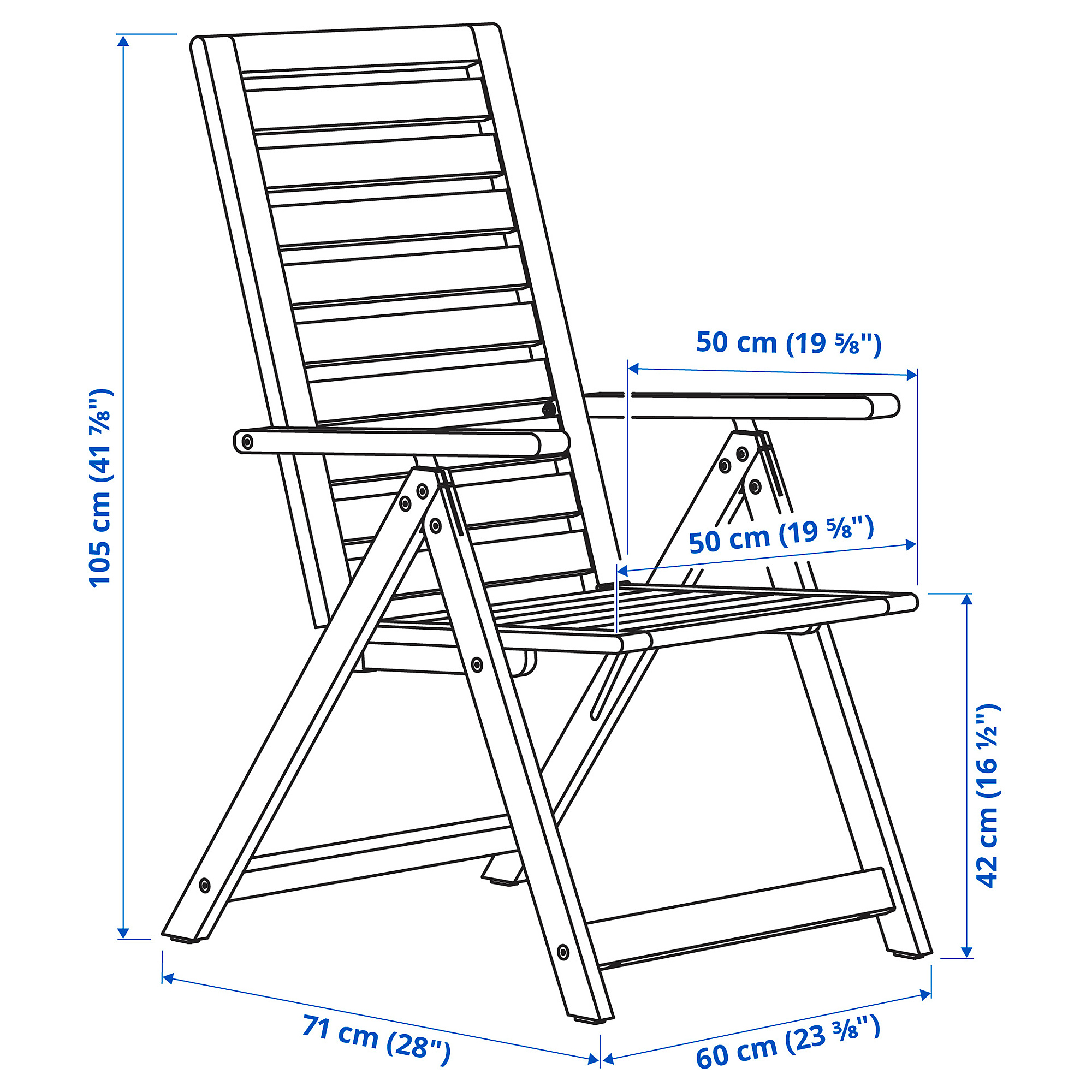 Ilustración de medidas - NÄMMARÖ Silla reclinable de exterior