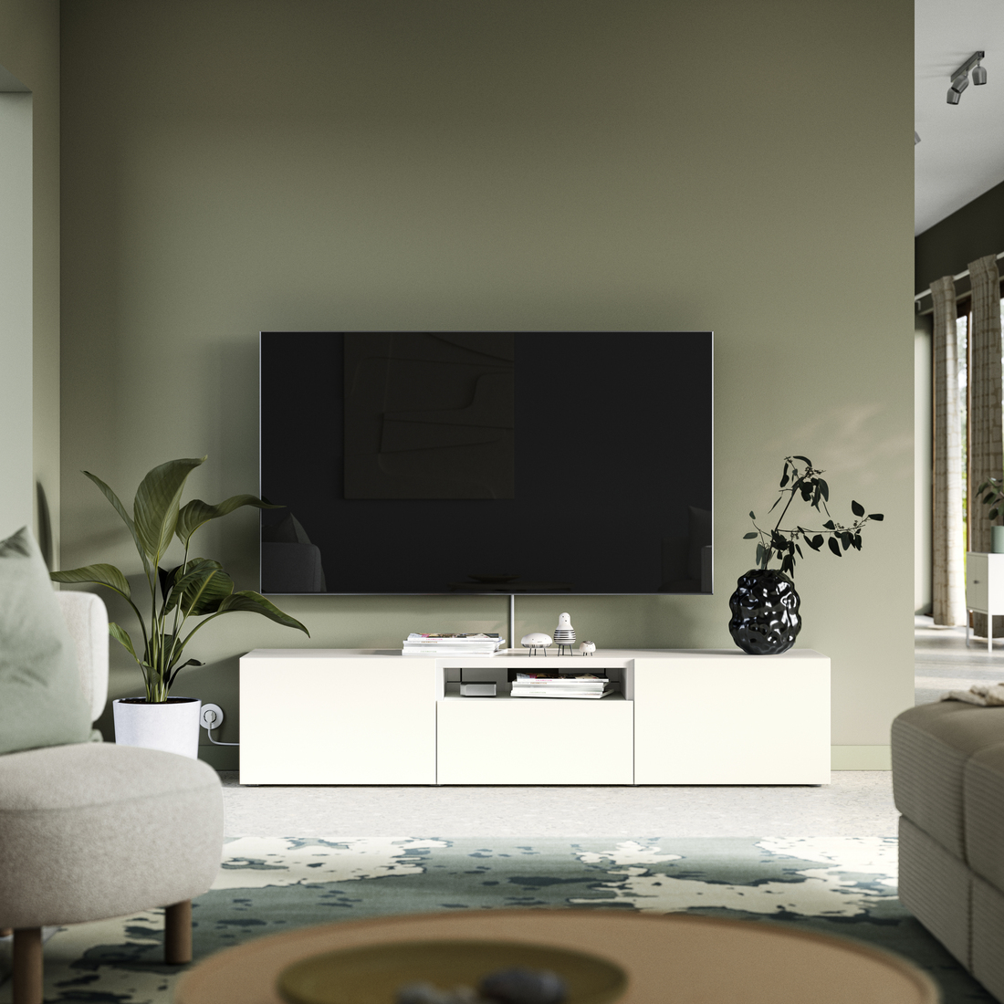 BESTÅ, TV bench with drawer runner soft-closing. 3 of 8 open dialog