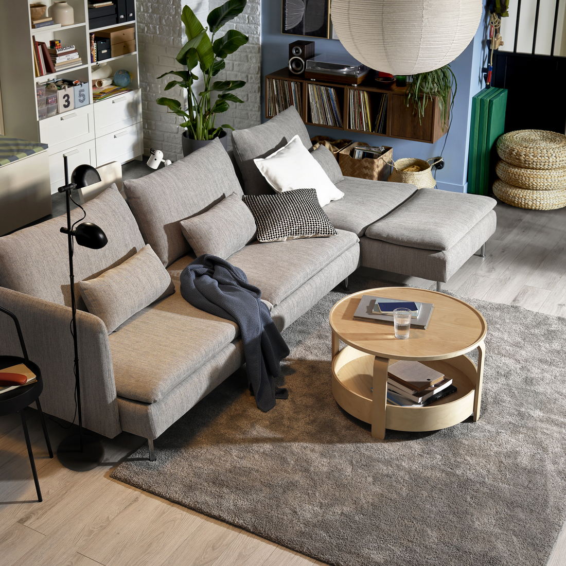 SÖDERHAMN, 4 seat sofa bed with chaise longue and open end. 4 of 7 open dialog
