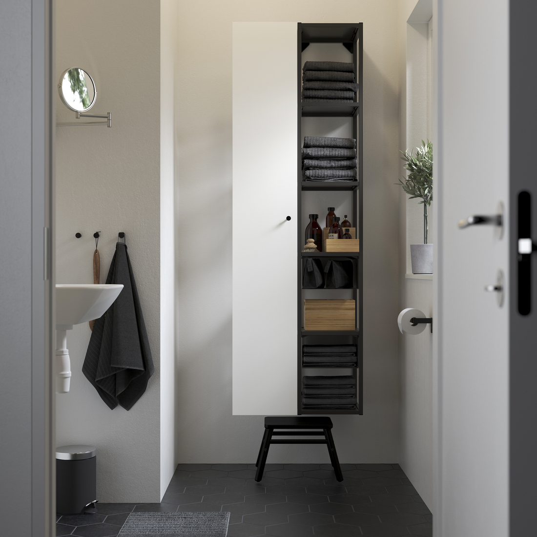ENHET, mueble alto de baño abierto con 4 estantes. 3 de 4 abrir diálogo