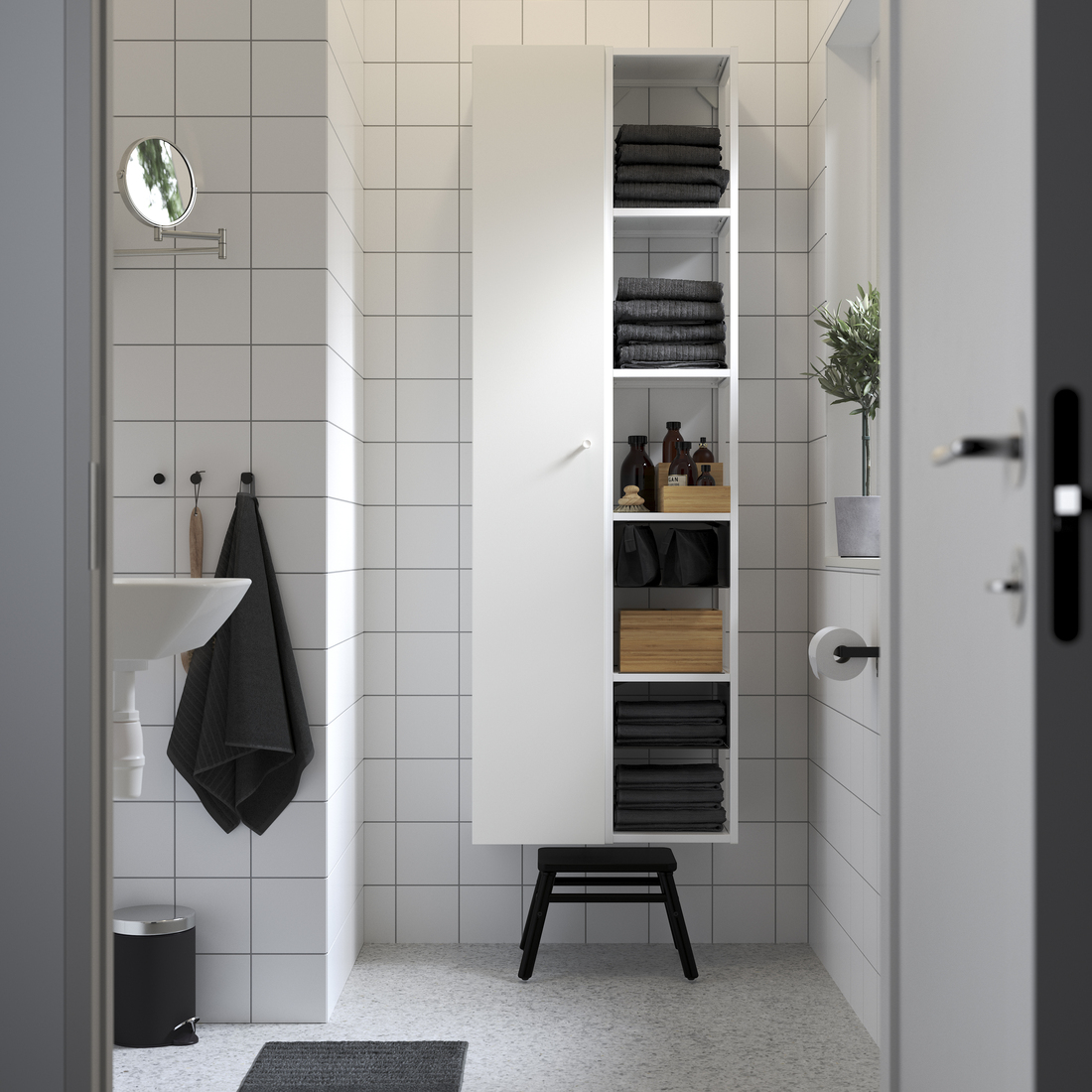 ENHET, mueble alto de baño abierto con 4 estantes. 3 de 5 abrir diálogo