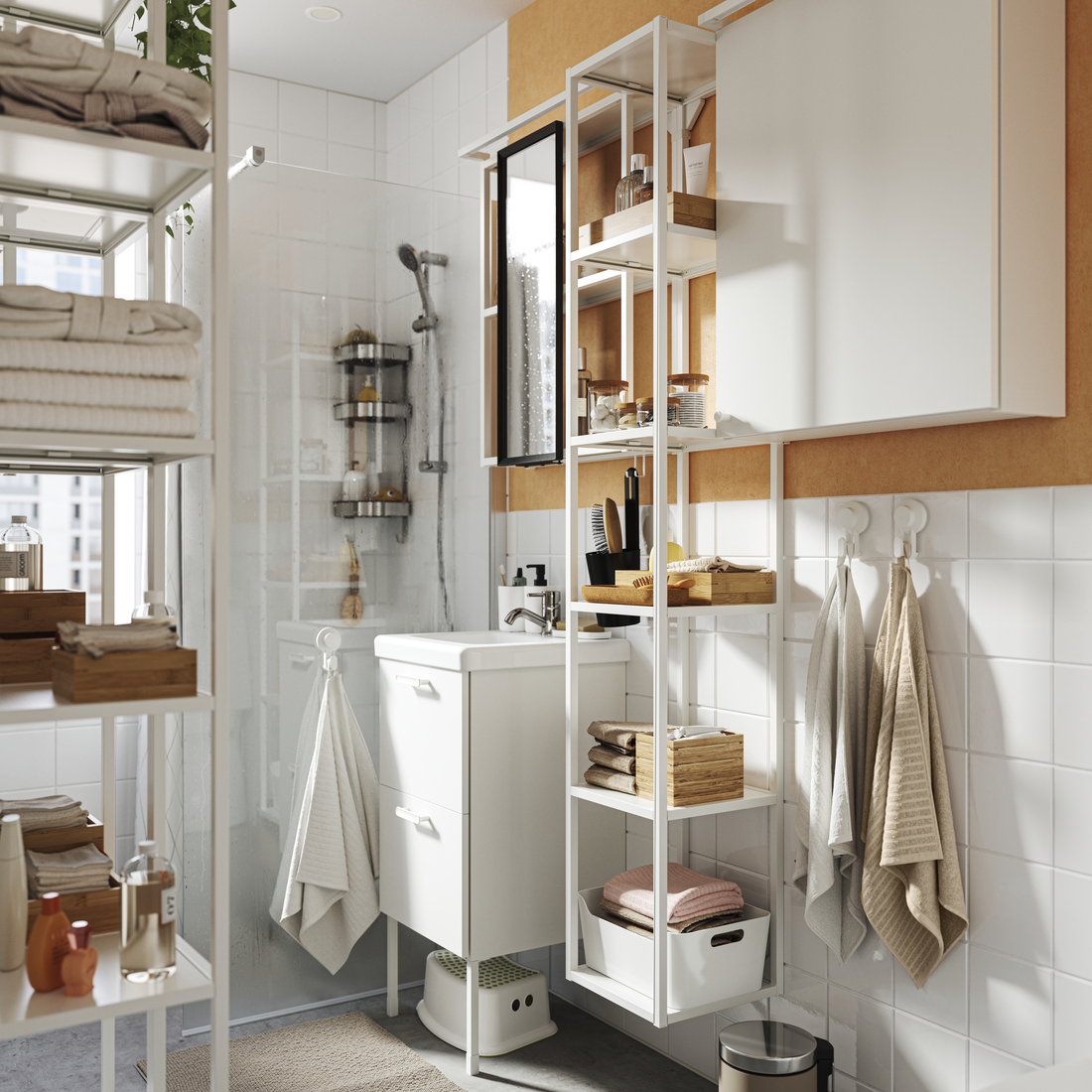 ENHET, mueble alto de baño abierto con 4 estantes. 4 de 5 abrir diálogo