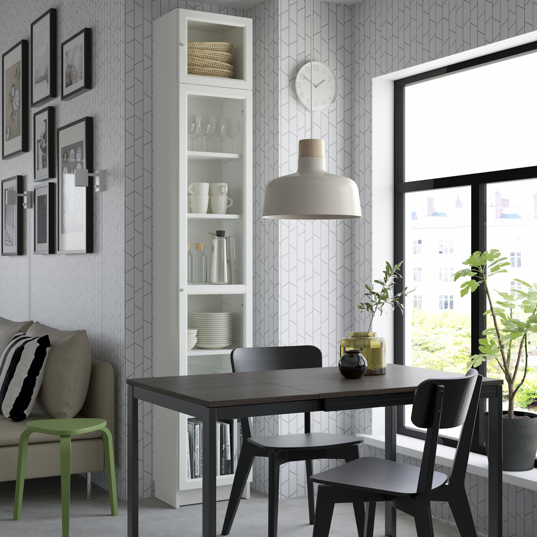 BILLY / OXBERG, bookcase with height extension unit and glass door. 3 of 6 open dialog