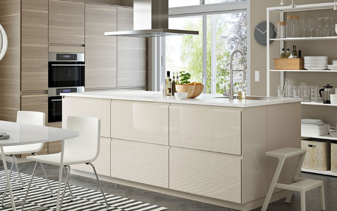 VOXTORP kitchen walnut and beige