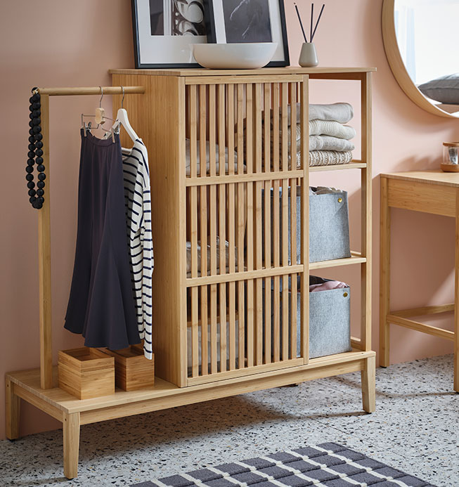 Open wardrobe with sliding door